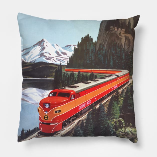 American Train Shasta Daylight Pillow by KarwilbeDesigns