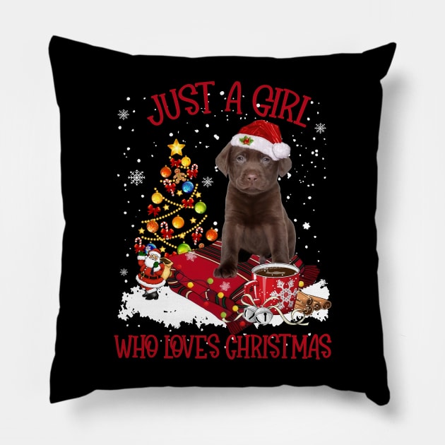 Chocolate Labrador Just A Girl Who Loves Christmas Pillow by Los Draws