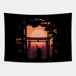 Traditional Samurai Sunset Tapestry