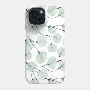 Seamless pattern of eucalyptus leaves drawn with watercolor 1 Phone Case