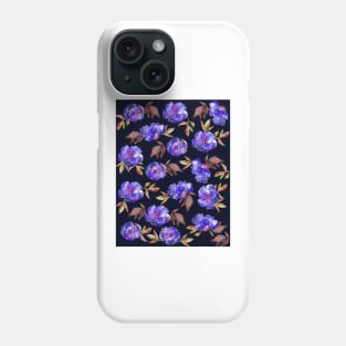 Peonies Flowers Watercolor Ink Cute dark blue Phone Case