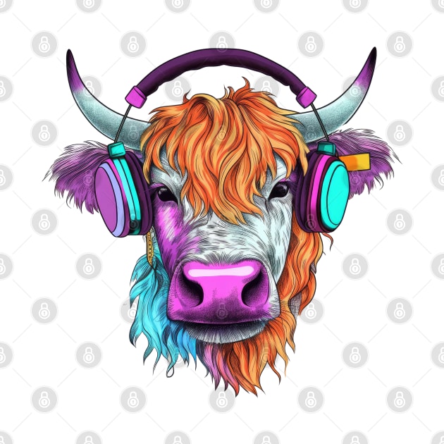 Retro Cow with Headphones #5 by Chromatic Fusion Studio