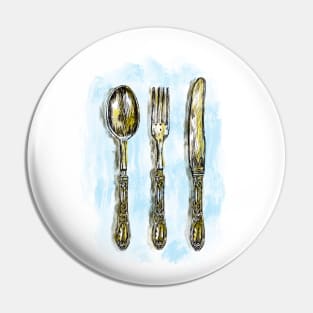 Antique silverware print Pin