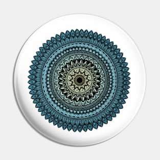 Black mandala art on blue gradient Pin