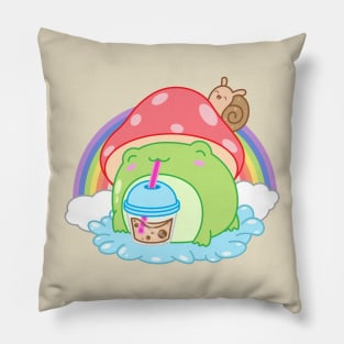 Cottagecore Mushroom Boba Tea Drinking Frog Rainbow Snail Pillow