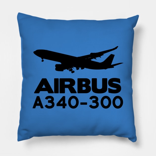 Airbus A340-300 Silhouette Print (Black) Pillow by TheArtofFlying