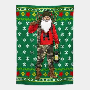 Santa Claus Hunter Ugly Christmas Sweater Tapestry