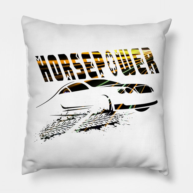 Horsepower, Racing in a Sportscar Pillow by Lore Vendibles