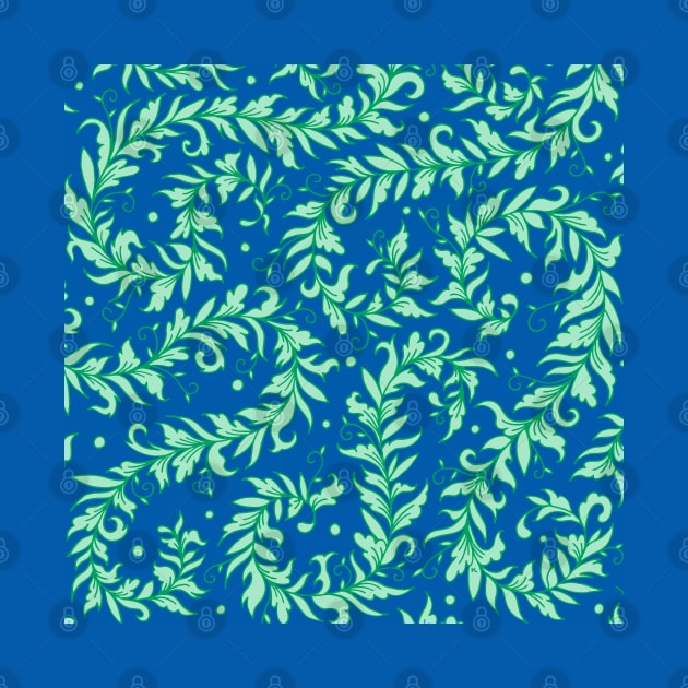 Lacy Leaves Green and Blue by HLeslie Design