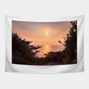 Hazy Ocean Sunset Tapestry