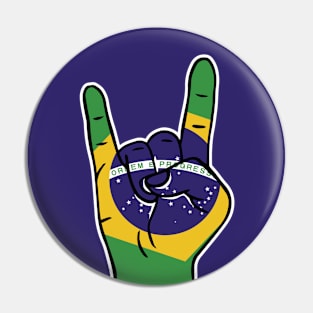 Rock On Brazil // Brazilian Flag Rock Hand Pin