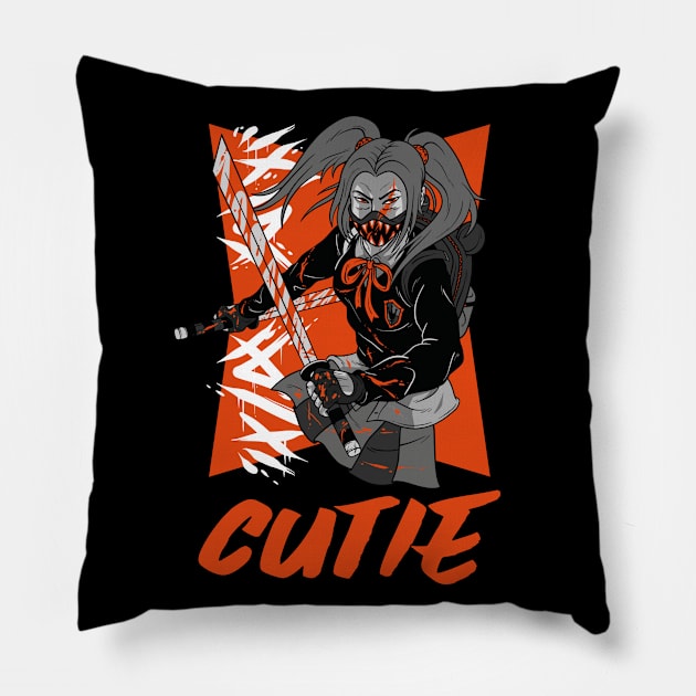 Cutie Anime Bloody Fighter Girl Pillow by BlueTodyArt