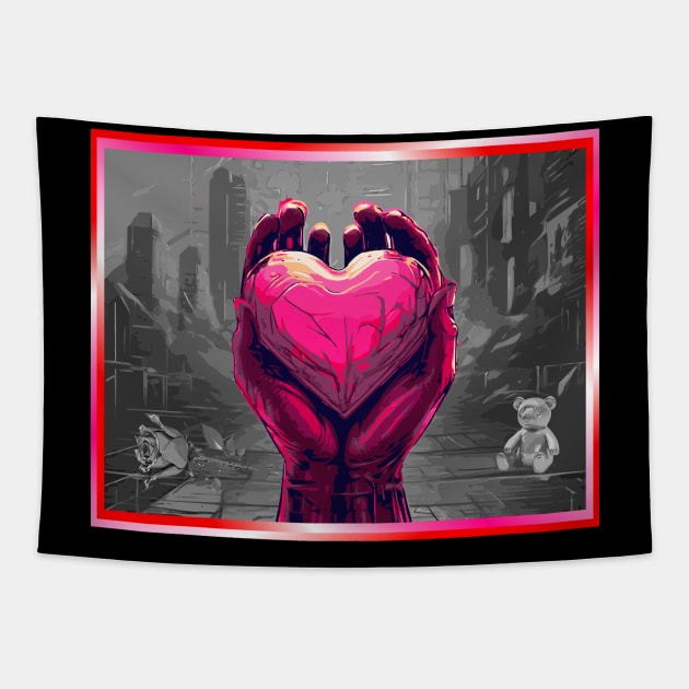 LOVE AND OR VALENTINE DESIGN.  HEART BEAR ROSE. Tapestry by StayVibing