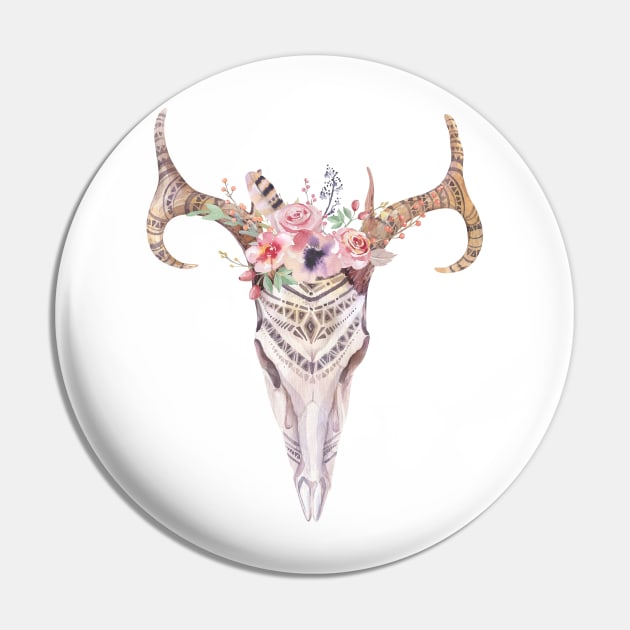 Image: Watercolor, Flowers, Antler, Skull Pin by itemful