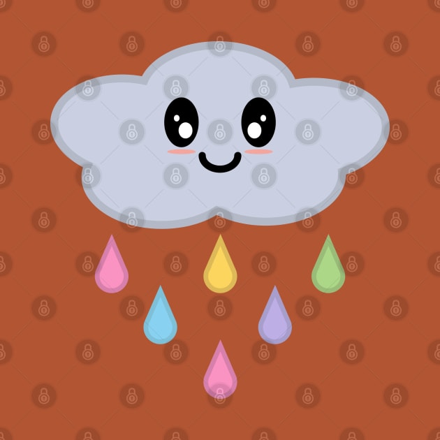 Kawaii Cute Rainbow Raindrop Rain Cloud in Yellow by Kelly Gigi