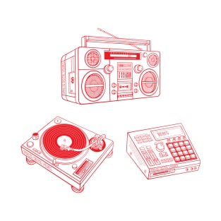 Boombox, Beat Maker, Turntable (Red Lines) Analog / Music T-Shirt