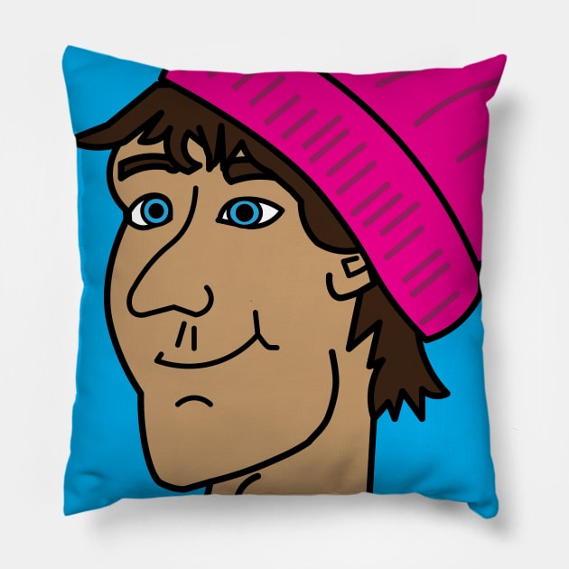 Dude in a hot pink beanie Pillow by The Hot Pink Beanie