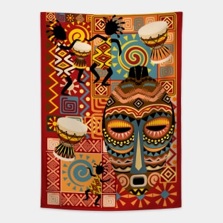 African Masks and Tribal Elements Decorative Pattern Tapestry