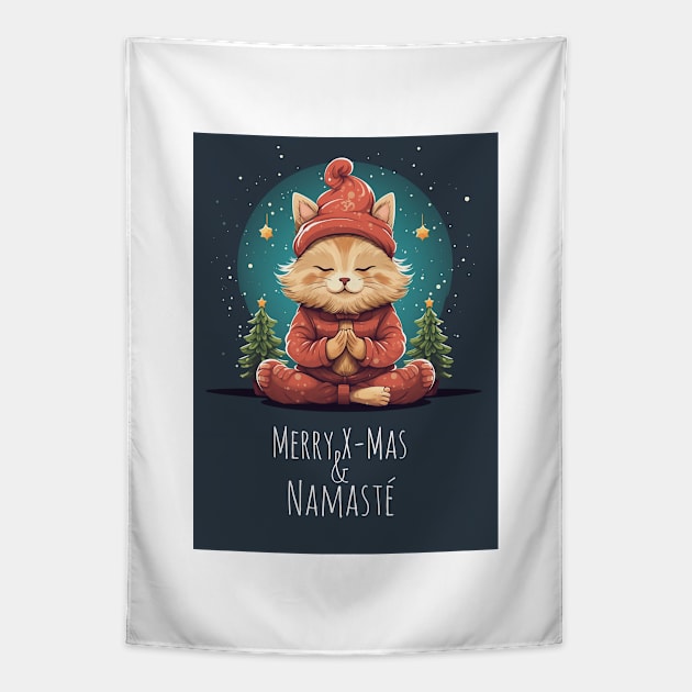 Yoga Meditation Christmas Cat Tapestry by ByMine