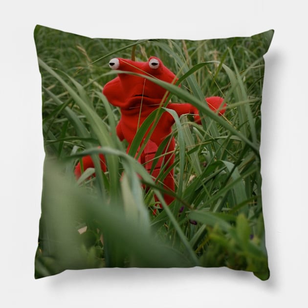 Emmett The Crab in the grass Pillow by BarkerCast