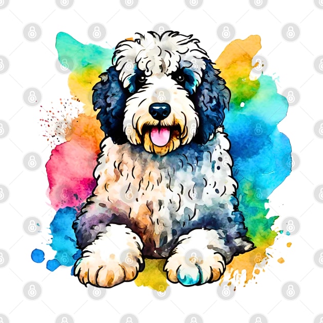 Adorable Sheepadoodle Watercolor by Doodle and Things