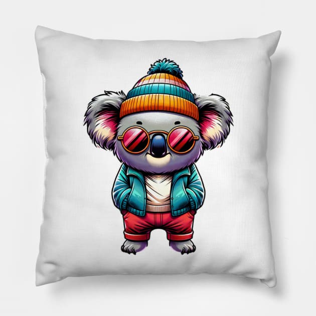 Stylish Koala in Winter Gear Design Pillow by LSanchezArt