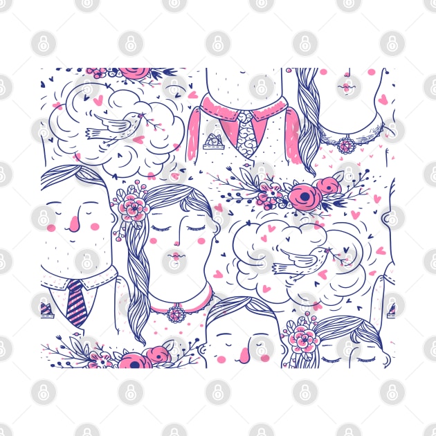 Cute Lovers Drawings Pattern by SomebodyArts