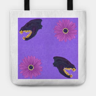 Oil Spill Hyena Skull Floral Purple Tote