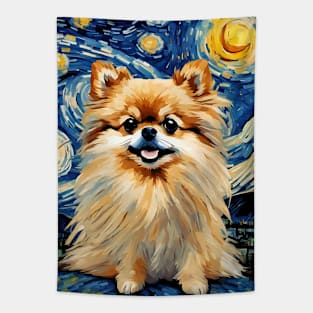 Pomeranian Dog Breed Painting in a Van Gogh Starry Night Art Style Tapestry