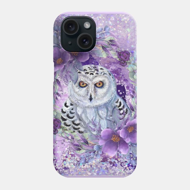 Snowy owl with purple background by Renee L. Lavoie Phone Case by ReneeLLavoie