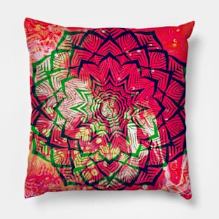 Lotus Mandala in Psychedelic Pink Background Pillow