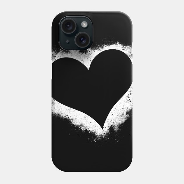 Heart grunge paint splatter black and white Phone Case by Playfulfoodie