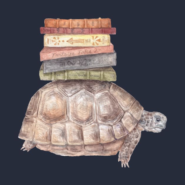 Bookworm Turtle Tortoise Cute Book Animal Watercolor by wanderinglaur