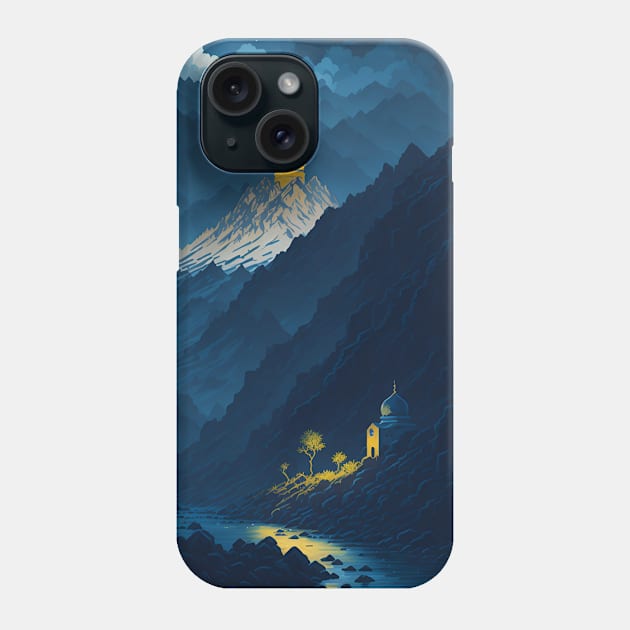 A landscape in the mountain with an islamic shrine by night - Iran Phone Case by Elbenj