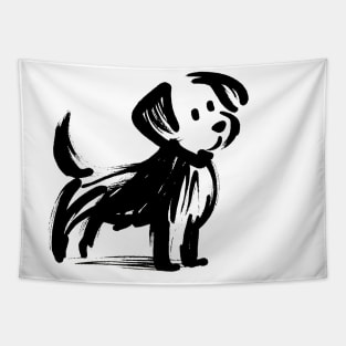 Simple stick figure drawing of a dog in black iink Tapestry