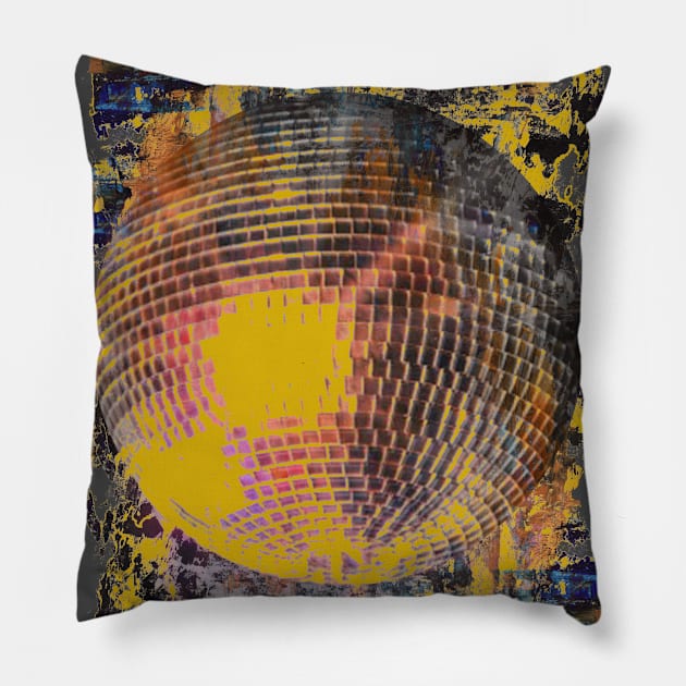 Yellow disco ball art collage Pillow by aa.designs.pro@gmail.com