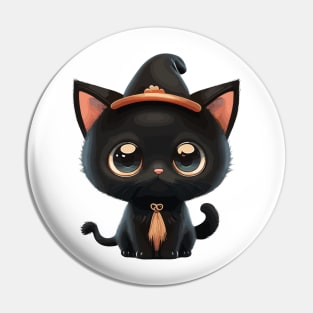 Cute black Halloween kitty in a hat Pin