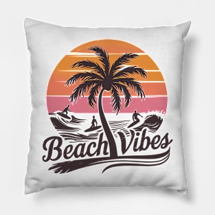 Beach Vibes Retro Surfer Palm Beach Vacation Pillow