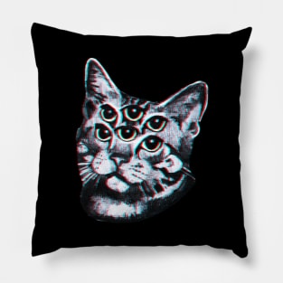 Psychedelic Cat (3D vintage effect) Pillow