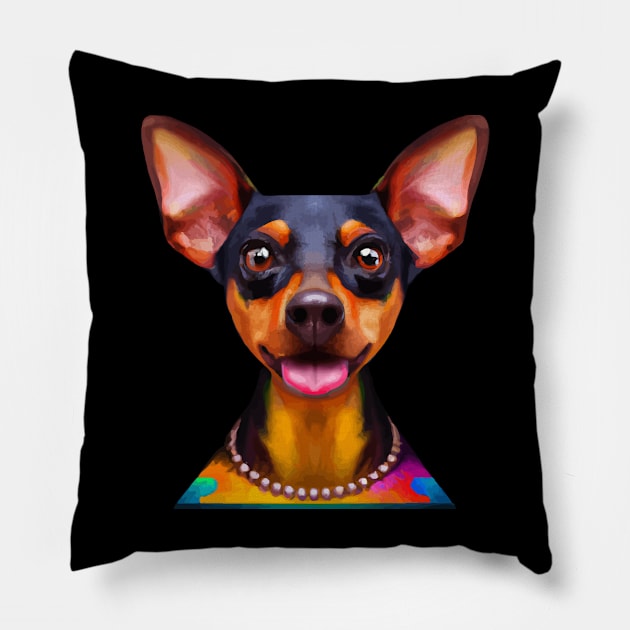 Adorable Miniature Pinscher Portrait Painting Pillow by Furrban