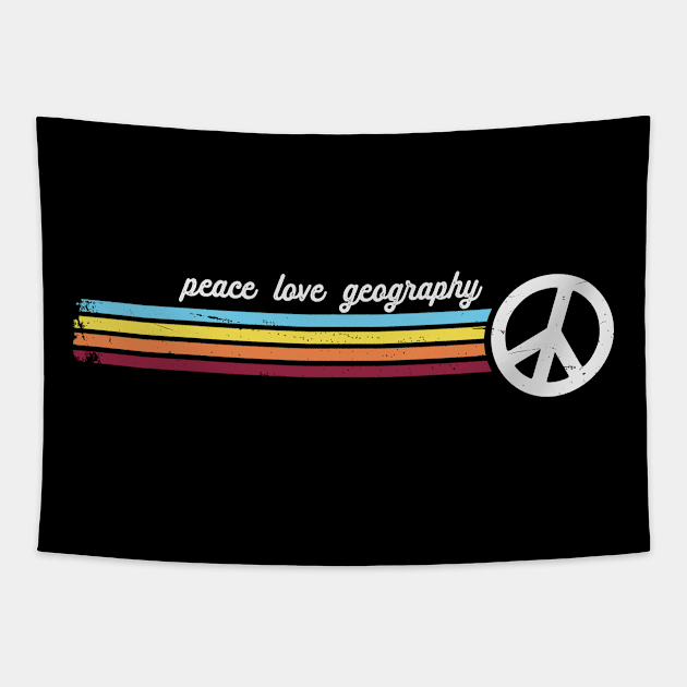 Retro Stripes Peace Love Geography Tapestry by Jitterfly