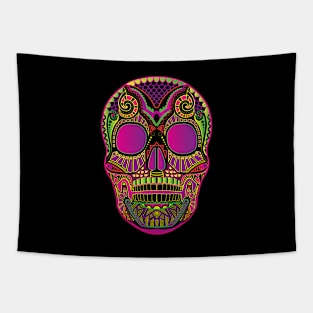 mexican sugar skull, bright neon colors Tapestry