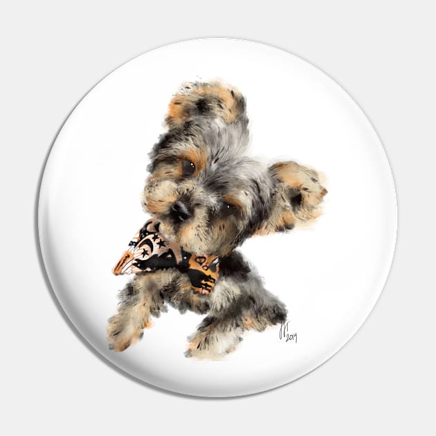 Yorkshire Terrier Puppy Head Tilt Hello Pin by LITDigitalArt