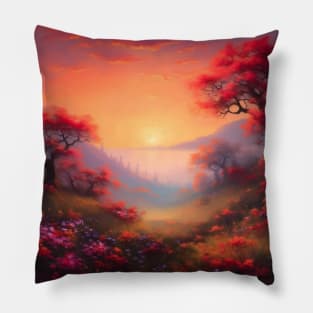 Spring landscape with a beautiful flowering trees. Pillow