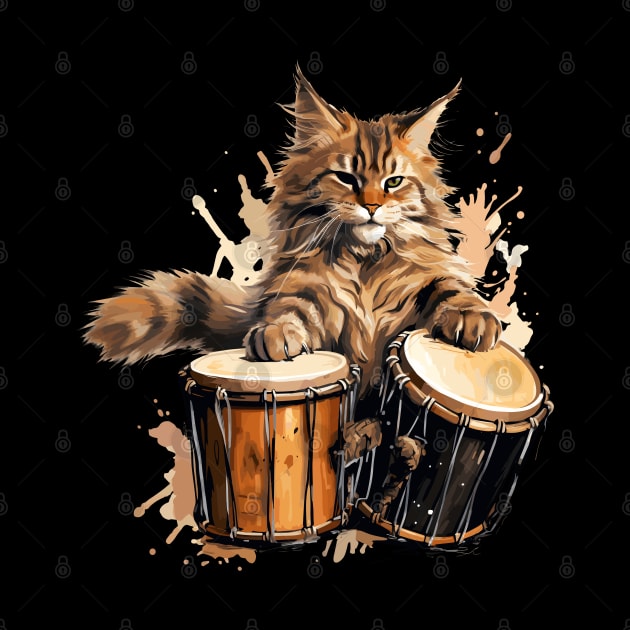 Maine Coon Cat Playing Drums by Graceful Designs