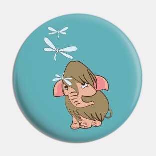 Baby Mammoth playing with dragonflies in blue Pin