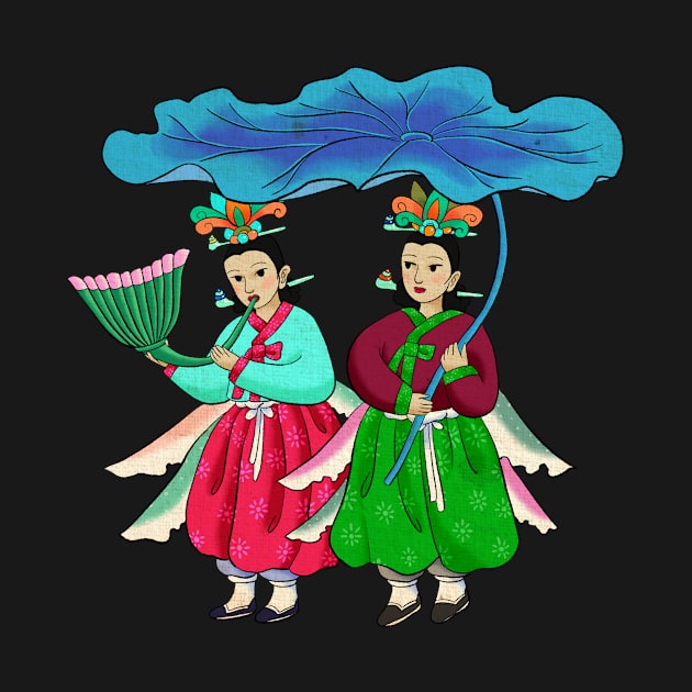 Minhwa: Taoist Fairy Sisters A-4 Type by koreanfolkpaint