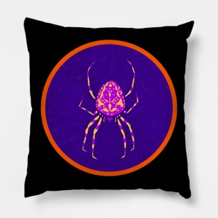 Halloween Spider In An Invisibile Web, Vintage Woodcut Style Pillow