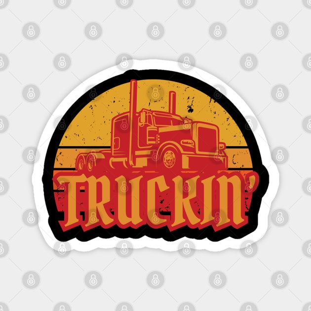 Trashy Trucker 'Truckin' Vintage Sunset Rig Magnet by DreamySteve's