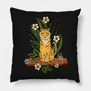 tiger and flowers art Pillow